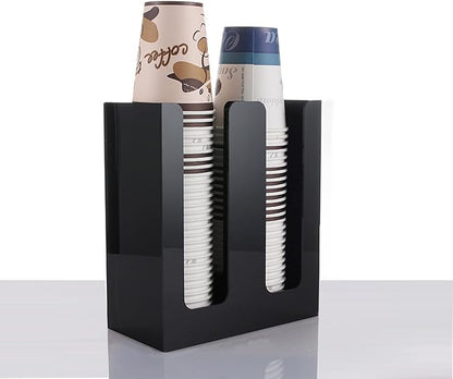 Tirifer Disposable Paper Cup Dispenser, Acrylic Coffee Cup and Lid Storage Organizer Holder, Coffee Milk Tea Shop Restaurant Accessories Christmas Party Supplies, 2 Compartments