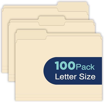 WritePads Manilla File Folders Letter Size 8.5 x 11 inch, 1/3 Cut Tab, 100 Per Box, Vanilla folders Great for Organizing and Easy File Storage,Heavy Weight Paper for Home Office School, Made in USA