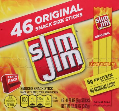 Slim Jim Smoked Snack Stick Pantry Pack, Original, 0.28 oz Stick 46 Count(Pack of 3)