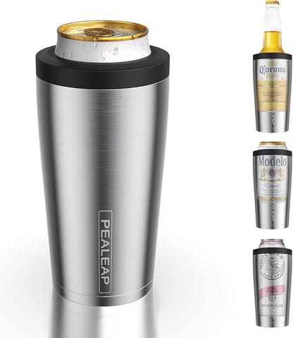 4 in 1 Insulated Slim Can Cooler for 12 OZ Cans and Beer Bottle - Keep 8 Hours Cold, Easy to Hold - Stainless Steel Can Holder, Double Walled Can Insulator for Hard Seltzer and More (Stainless Steel)