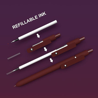 Retractable Gel Pens,0.5mm fine point pen, smooth writing nursing pens,stationary for women,Cute Office and School Supplies for Women Teacher Students(10 Pcs Vintage-Black Ink)