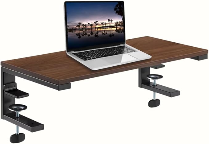 Ergonomic Clamp on Computer Monitor Laptop Riser Stand with Drawer, 21.6 x 9.8 inch - Dark Brown