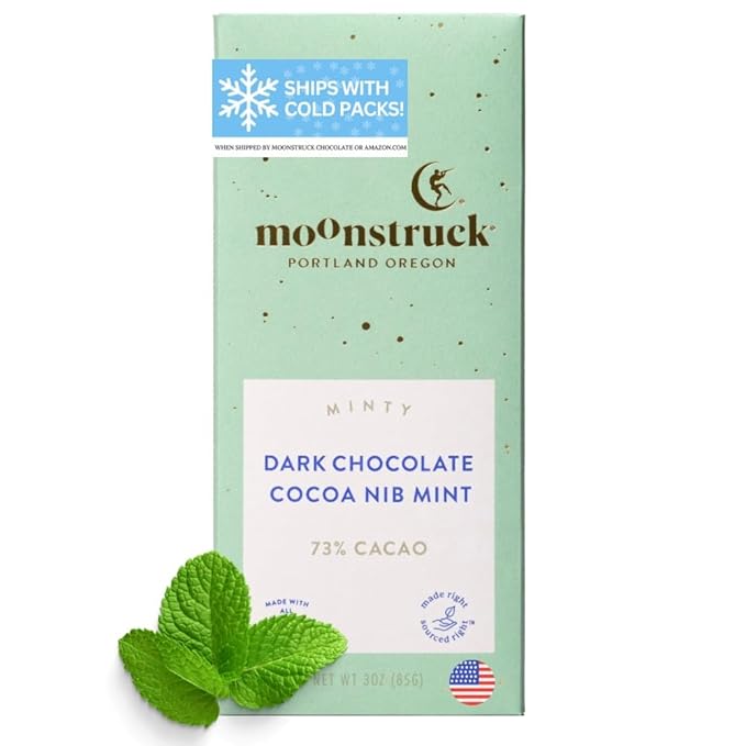 Moonstruck Chocolate Mint Chocolate Bar, 73% Cacao, 3.0oz (Pack of 1)