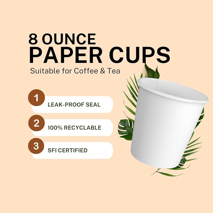 Siptown 8 oz 1000 Bulk Pack Disposable Paper Cups for Hot Drinks, Coffee, & Tea | Made in USA (8 oz - 1000 count)