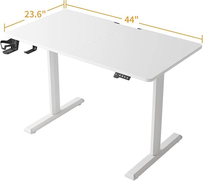 FEZIBO Height Adjustable Electric Standing Desk, 44 x 24 Inches Stand up Table, Sit Stand Home Office Desk with Splice Board, White