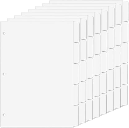 Binder Dividers for 3 Ring Binder, 1/5 Cut Tabs, Letter Size, Blank Write On Page Dividers with 5 Big Tabs for School Office Home, 8 Sets, 40 Dividers, White