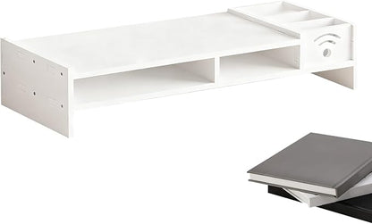 Desk Monitor Stand | 2-Tier Desk Holder | 4.3 Inch Height Monitor Shelf with Storage Organizer | for Home Laptop PC TV Work Table Dorm