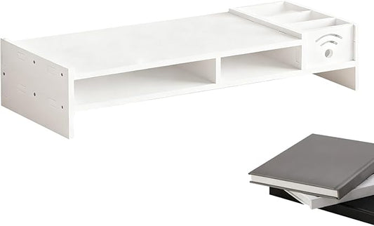 Desk Monitor Stand | 2-Tier Desk Holder | 4.3 Inch Height Monitor Shelf with Storage Organizer | for Home Laptop PC TV Work Table Dorm
