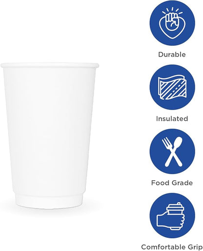 Karat 8 oz Double-Wall Insulated Coffee Cup [500 Count] White Disposable Paper Hot Cup - Rolled Rim for Hot Beverages, 80mm (C-KIC508W)