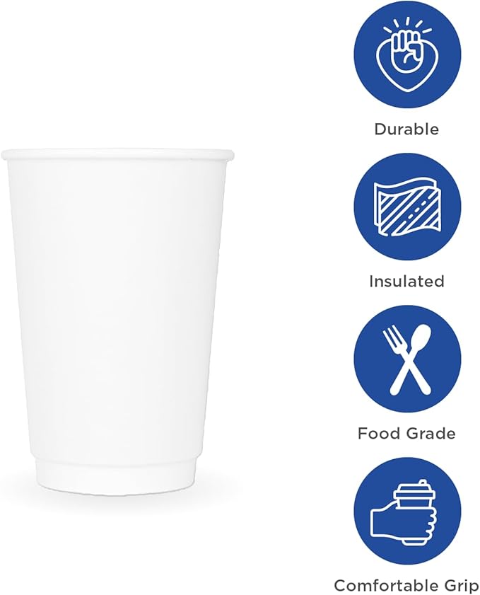 Karat 12 oz Double-Wall Insulated Coffee Cup [500 Count] White Disposable Paper Hot Cup - Rolled Rim for Hot Beverages, 90mm (C-KIC512W)