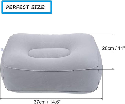 Travel Foot Rest Pillow, Soft Flocking Pillow, Flights Relax Cushion Ottomans Leg Up with Air Pump for Office, Home Relax, Camping and Travel Use (Gray)