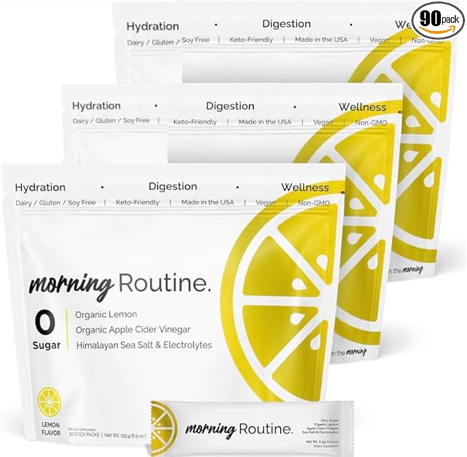 ROUTINE Morning Daily Hydration | Electrolyte Powder Packets with Apple Cider Vinegar, Lemon, and Sea Salt | Keto & Paleo-Friendly Electrolyte Drink Mix (90 Pack)