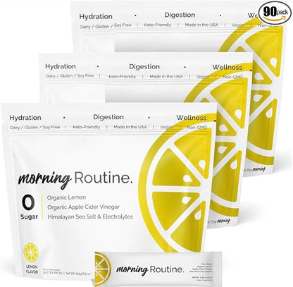 ROUTINE Morning Daily Hydration | Electrolyte Powder Packets with Apple Cider Vinegar, Lemon, and Sea Salt | Keto & Paleo-Friendly Electrolyte Drink Mix (90 Pack)