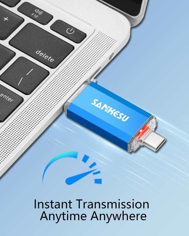 2 Pack 64GB USB C Flash Drive, Jump Drive USB-A & Type-C OTG Memory Stick, Dual Thumb Drive for PC/Laptop/Type C Cell Phone and Tablet (Blue)