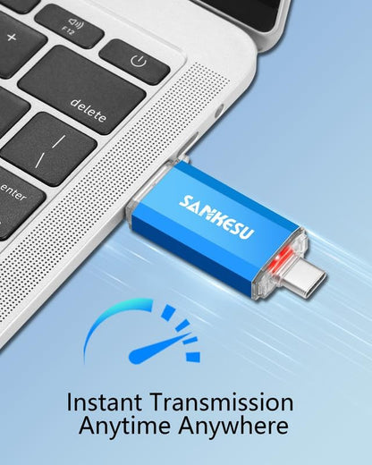 2 Pack 64GB USB C Flash Drive, Jump Drive USB-A & Type-C OTG Memory Stick, Dual Thumb Drive for PC/Laptop/Type C Cell Phone and Tablet (Blue)