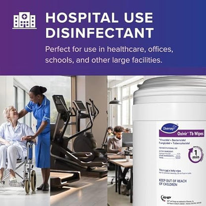 Diversey Oxivir Tb 101105152 Ready-to-Use Disinfectant Cleaning Wipes, Accelerated Hydrogen Peroxide, Standard 6x7-Inch Sheets, 160-Wipes, 1-Canister