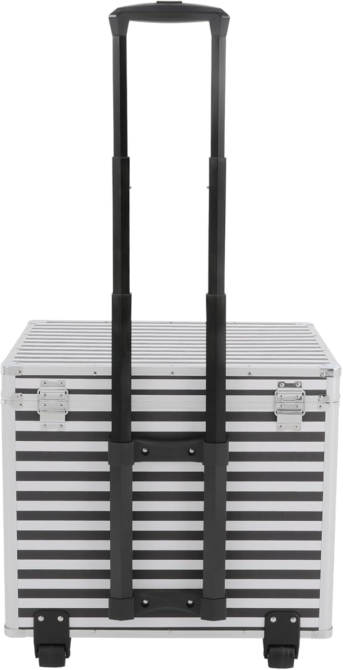 Mobile Business Case, Locking Mobile Storage File Box with Telescopic Handle, Rolling File Box Metal, 19.2 x 15 x 16 Inches, Portable Files Storage Organizer for Office Home School (Striped Pattern)