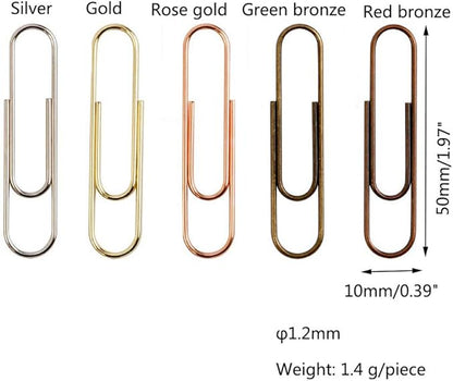 Rurili 50 Pieces 50 mm Metal Paper Clips for Office School and Personal Use (Bronze)