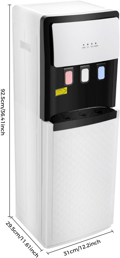 Bottom Loading Water Dispenser, 110V Hot & Cold Water Cooler Dispenser Standing Hot & Cold Water Dispenser with 3 Temperature Settings for Home, Kitchen, Office (White)