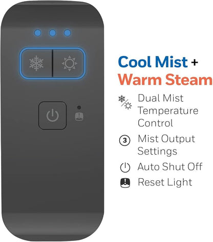Honeywell Dual Comfort Cool + Warm Mist humidifier. Humidifier for Bedroom, Office, Living Room and Home. Provides Temporary Relief from Dry air discomforts - Black, HWC775B