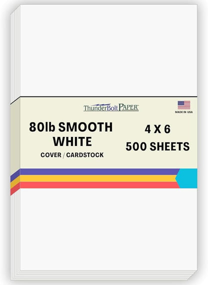 500 Bright White Smooth 80# Card Paper Sheets - 4" X 6" (4X6 Inches) Photo|Card|Frame Size - 80 lb/Pound Cover Weight - Quality Stock - Print Consistency - Smooth Finish