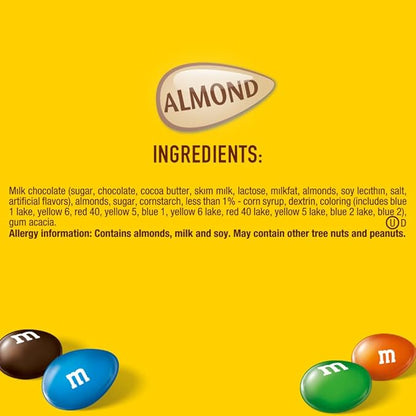 M&M'S Almond Chocolate Candy, Full Size 2.83 oz Bag, Pack of 18 Bulk Candy Chocolate