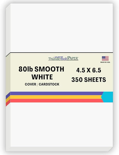 350 Bright White Smooth 80# Card Paper Sheets - 4.5" X 6.5" (4.5X6.5 Inches) Invitation 1/2" Smaller Than 5X7 Size - 80 lb/Pound Cover Weight - Quality Stock - Print Consistency - Smooth Finish