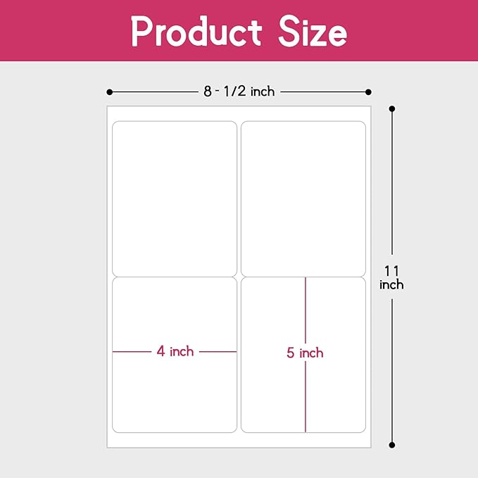 4UP 4" x 5" Shipping Labels Compatible with Laser & Inkjet Printers, Address Mailing Labels Self Adhesive Stickers (100 Sheets)
