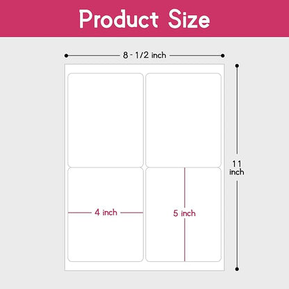 4UP 4" x 5" Shipping Labels Compatible with Laser & Inkjet Printers, Address Mailing Labels Self Adhesive Stickers (100 Sheets)