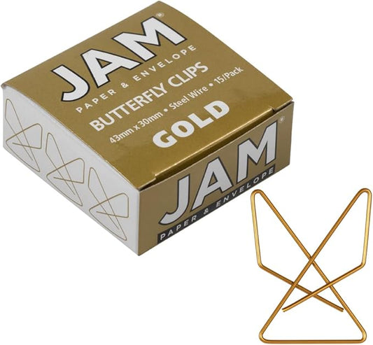 JAM PAPER Colorful Butterfly Clips - Gold Paper Clamps - 15/Pack