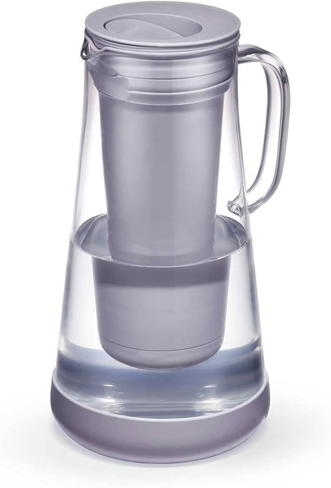 LifeStraw Home– Water Filter Pitcher, 7-Cup, Glass with Silicone Base, Wisteria, for Everyday Protection Against Bacteria, parasites, microplastics, Lead, Mercury, PFAS and a Variety of Chemicals