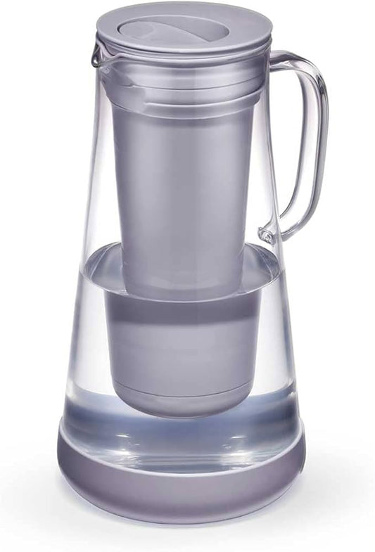 LifeStraw Home– Water Filter Pitcher, 7-Cup, Glass with Silicone Base, Wisteria, for Everyday Protection Against Bacteria, parasites, microplastics, Lead, Mercury, PFAS and a Variety of Chemicals