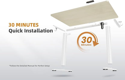 YDN Electric Standing Desk Adjustable Height, 48 x 24 Inches Stand up Desk with Cable Management, Home Office Desks with Splice Board & White Frame, Nature Top