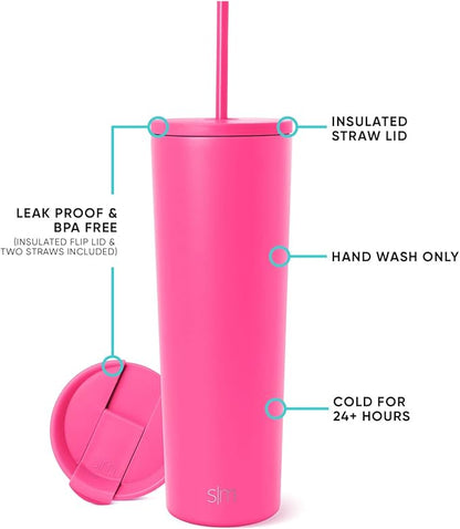 Simple Modern Insulated Tumbler with Lid and Straw | Iced Coffee Cup Reusable Stainless Steel Water Bottle Travel Mug | Gifts for Women Men Her Him | Classic Collection | 28oz | Raspberry Vibes