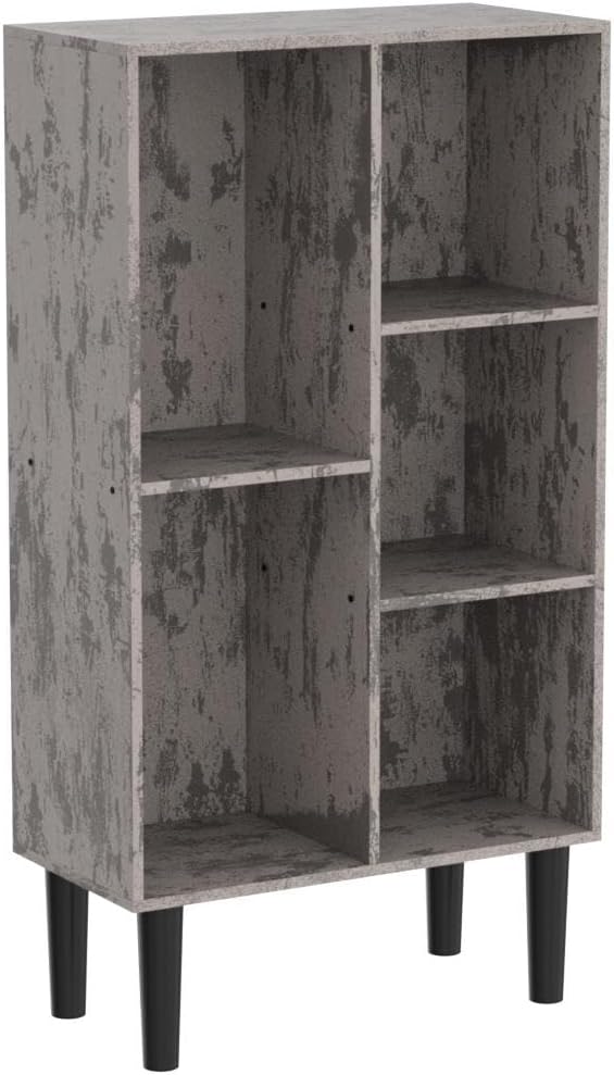 5 Cube Small Bookshelf,3 Tier Mid-Century Modern Bookcase with Legs,Wood Bookshelves Storage Organizer Shelf,Free Standing Narrow Book Shelves,Rustic Grey Corner Bookcases for Bedroom,Living Room