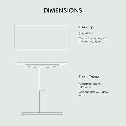 FLEXISPOT EN1 Whole Piece Standing Desk, 60 x 24 Inches Height Adjustable Desk Electric Sit Stand Desk for Home Office (Black Frame + 60" Black Desktop, 2 Packages)