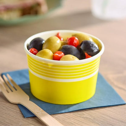 8 oz. Yellow Paper Frozen Yogurt Cups, Round Poly-Coated, 3 7/8" Top Diameter, No PFAS Added, 1000/Case