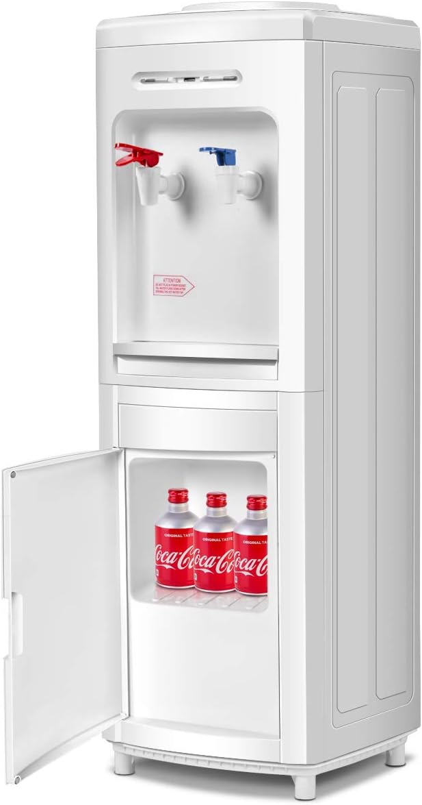 Giantex Top Loading Water Cooler Dispenser 5 Gallon Normal Temperature Water and Hot Bottle Load Electric Home with Storage Cabinet, White