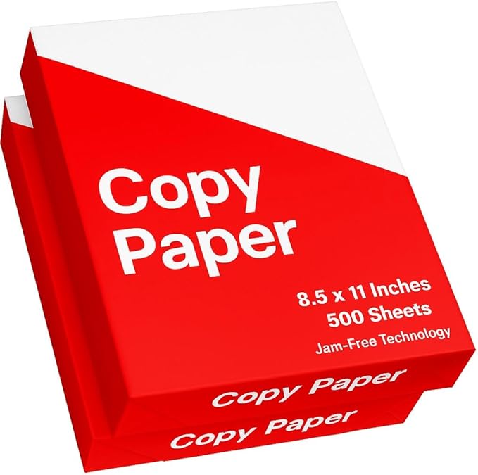 Premium 2-Ream Copy Paper – 8.5 x 11 Inch, 500 Sheets/Ream, Bright White, Jam-Free, Acid-Free, Sustainable Packaging – Ideal for Printers, Copiers & Fax Machines