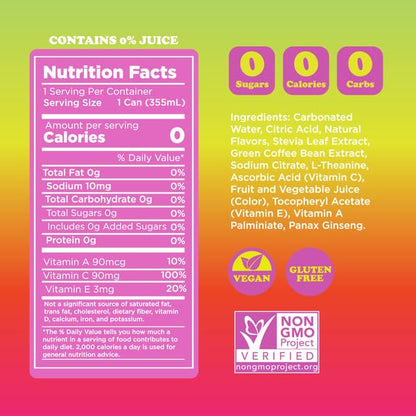 FEEL Zero Sugar Natural Energy Drink Variety Pack – Blackberry Pomegranate, Mango Passionfruit & Raspberry Lemonade, 140mg Plant-Based Caffeine with L-Theanine for Focus, Vitamin C for Immunity, Vegan, Non-GMO, No Artificial Sweeteners, 12 Fl Oz Cans (...