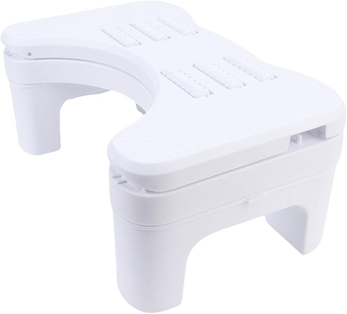 Ymiko Adjustable Under Desk Footrest Stool, Height Adjustable Multifunctional Stable Reader Foot Rest for Office Home Toilet White PP Alloy
