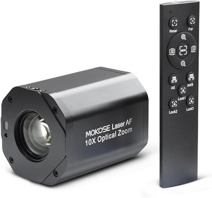 MOKOSE USB HDMI Video Camera Webcam 10X Optical Zoom Full HD 1080p Laser Detection Auto Focus and Remote Control for Conference Live Streaming Business Education Medical Teaching