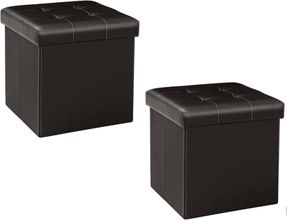 B FSOBEIIALEO Storage Ottoman Small Cube Foot Rest Seat Faux Leather, Brown 12.6"X12.6"X12.6" (2 Pack)