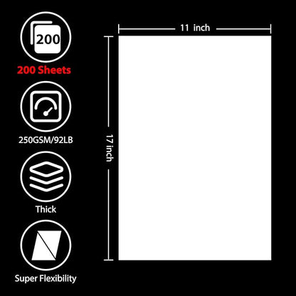OcePor 200 Sheets White Cardstock 11” x 17”, 92lb/250gsm Card Stock, Thick Card Stock Paper, Heavy Cardstock Paper for Printer, Resume, Scrapbooks, Art, Crafts, Business Cards