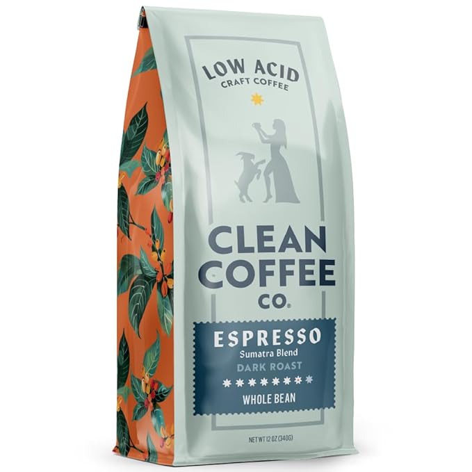 Clean Coffee Co. - Low Acid Medium-Dark Roast, Tested for Molds and Toxins, Papua New Guinea Blend, Notes of Milk Chocolate and Roasted Almonds (12 Ounce (Pack of 1), Espresso - Whole)