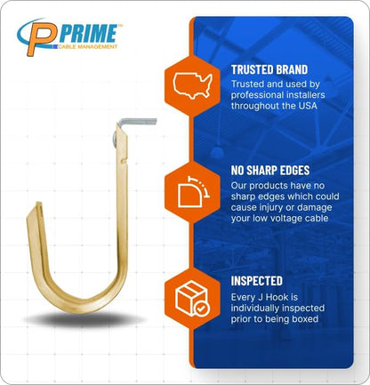 2 Inch Heavy Duty Metal Cable & Wire Support J-Hook Hangers with Angle Clip for Horizontal Surfaces (Ceilings, Beams‚Ķ) & 1/4 inch Threaded Rod for Cable & Wire Management