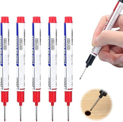 5PCS Long Head Deep Hole Markers - 20mm Deep Reach, Waterproof, Permanent, Metal Marking Pens (Red)