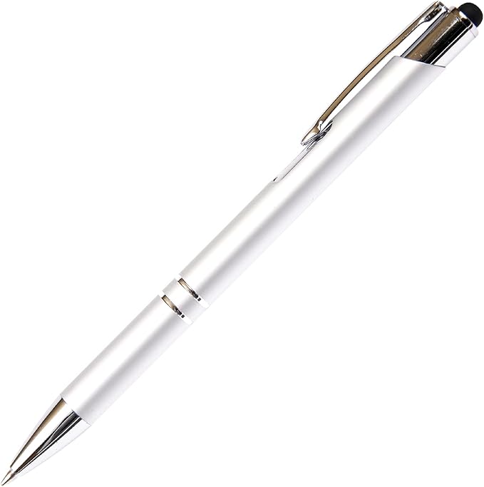 Silver JJ Ballpoint Pen with Stylus - Black Ink Refill, Medium Tip Point
