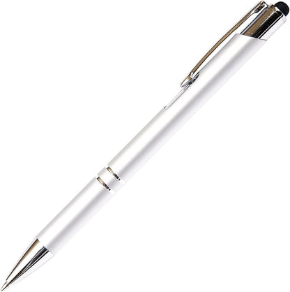 Silver JJ Ballpoint Pen with Stylus - Black Ink Refill, Medium Tip Point
