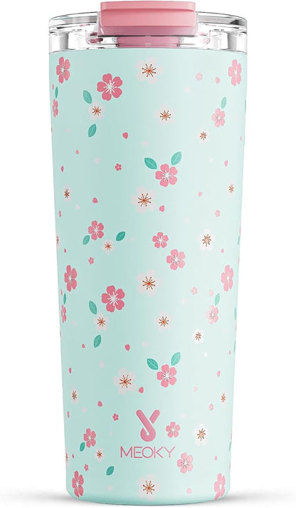 Meoky 24 oz Travel Coffee Mug with Leak-proof Lid, Stainless Steel Insulated Coffee Tumbler, Keeps Hot for 8 Hours or Cold for 24 Hours, Fits in Car Cup Holder (Mint Petal)